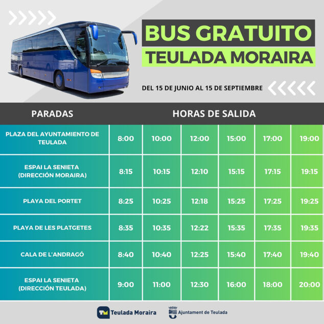 Vuelve el autobús gratuito de Teulada Moraira hasta las playas y calas