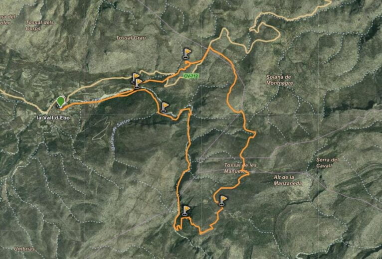 Trazado de la ruta al Barranc de l'Infern desde la Vall d'Ebo