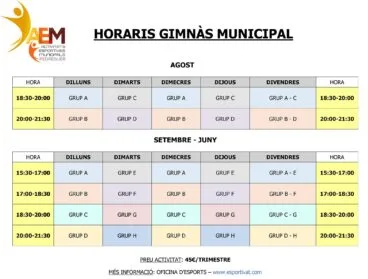 Horario de verano del gimnasio de Pedreguer