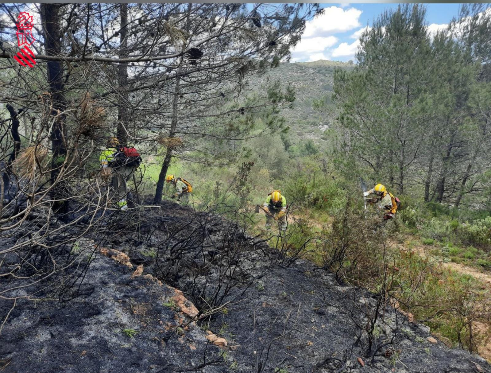 bomberos forestales en la extincion del incendio de vall de gallinera