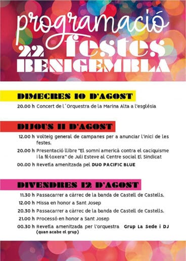 Cartel de Fiestas patronales de Benigembla 2022