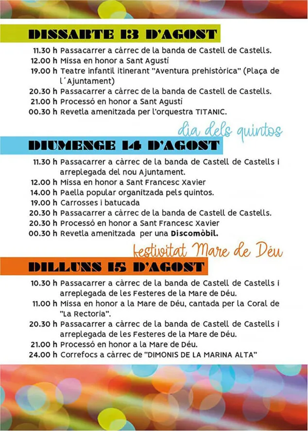 Programa de Fiestas Patronales de Benigembla - Sant Josep, Sant Agustí y Sant Francesc 2022 2 fiestas patronales en benigembla 2022