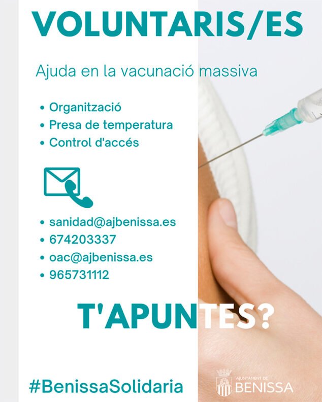 Imagen: Se buscan voluntarios vacunación masiva Benissa