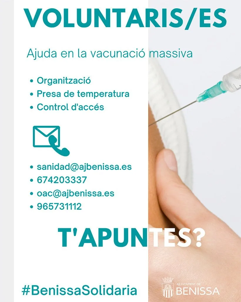 Se buscan voluntarios vacunación masiva Benissa