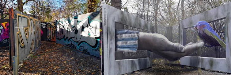 Antes y después mural Dresde Alemania