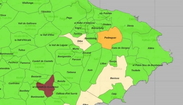 Datos positivos: La incidencia por coronavirus en la Marina Alta sigue descendiendo 2 Imagen: Incidencia acumulada por municipios - 18 junio