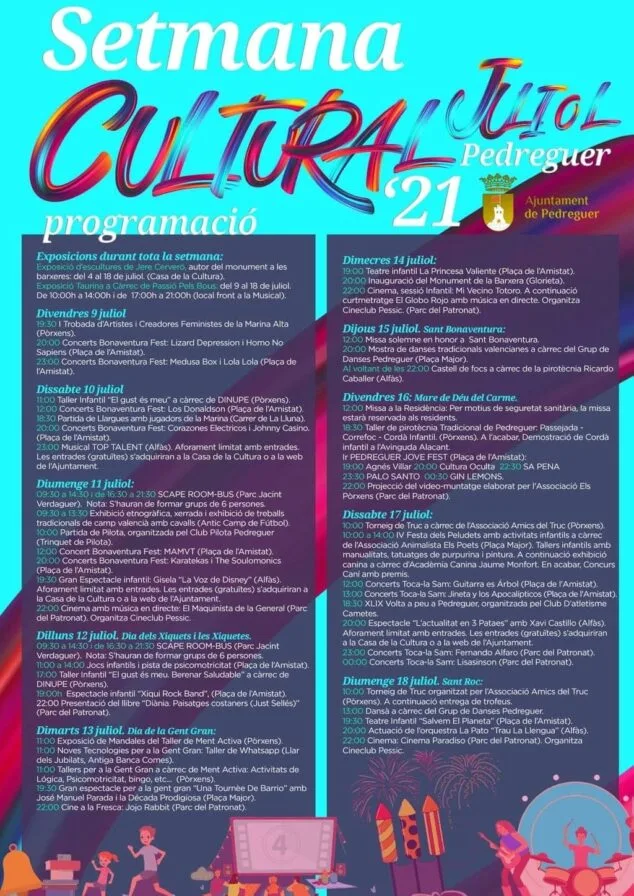 Programación de la semana cultural de Pedreguer 1 Imagen: Semana cultural en Pedreguer