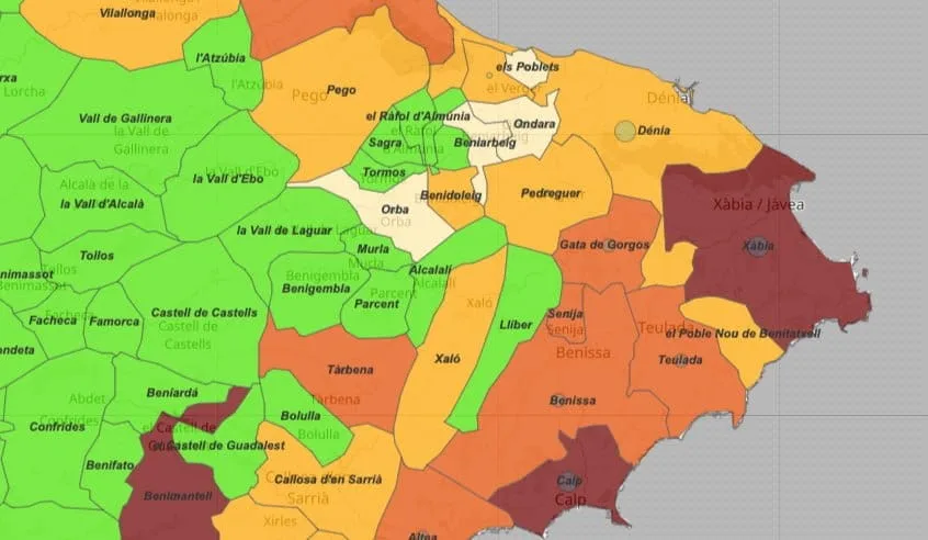 incidencia acumulada municipios de la marina alta
