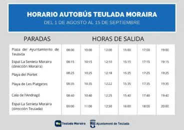 Horario Servicio Autobús Teulada Moraira