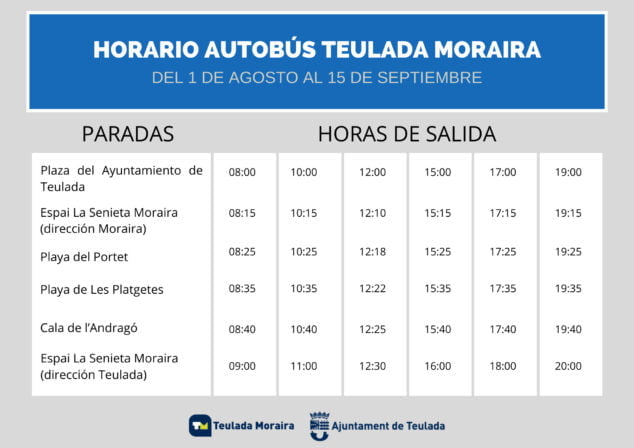 Imagen: Horario Servicio Autobús Teulada Moraira