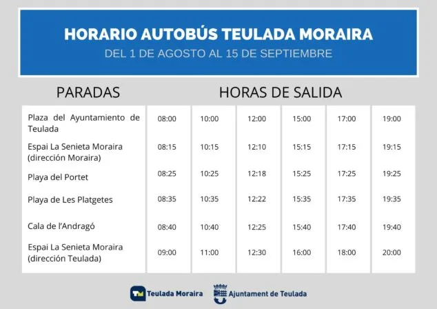Imagen: Horario Servicio Autobús Teulada Moraira