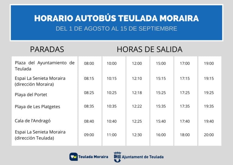 Horario Servicio Autobús Teulada Moraira