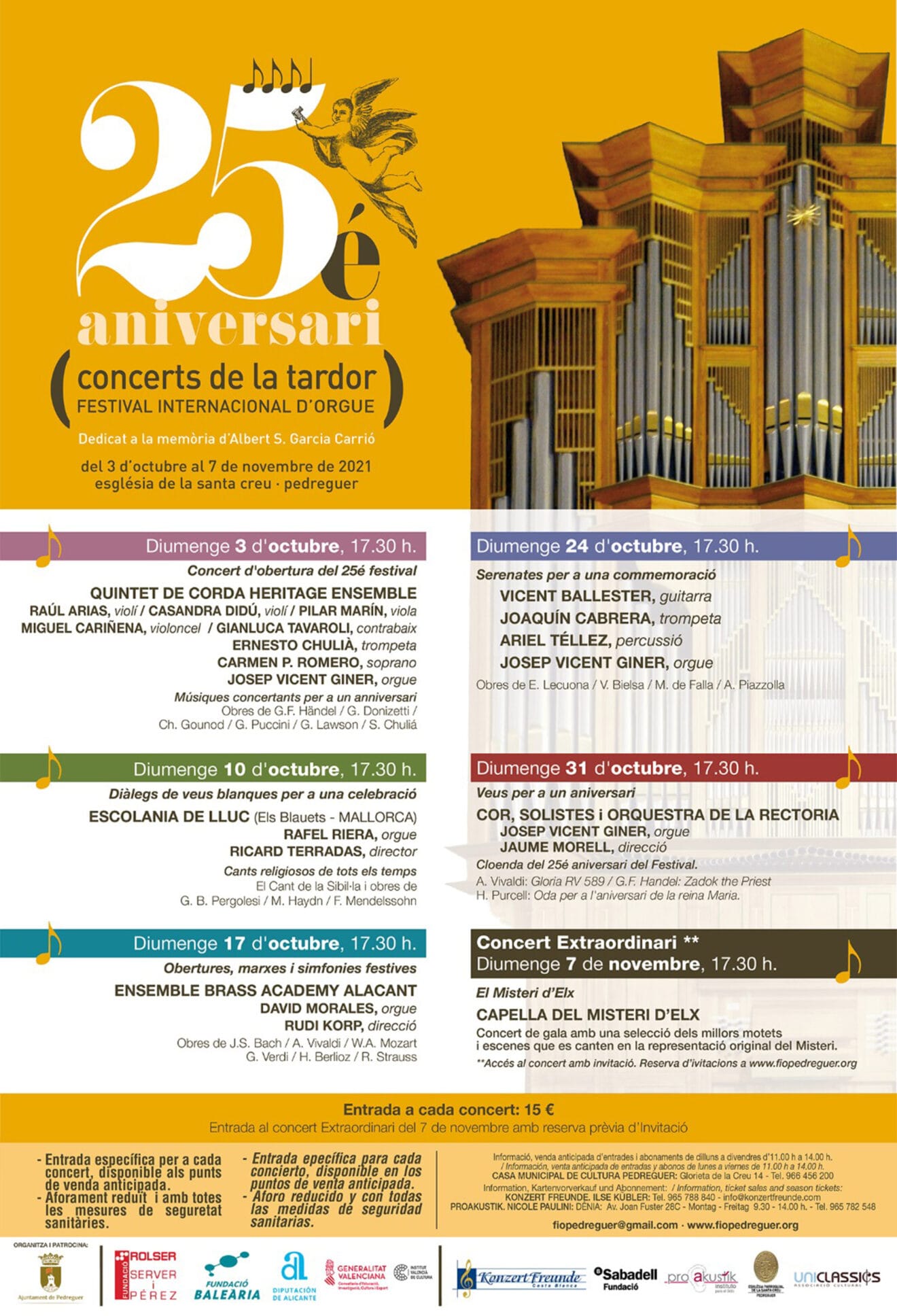 Cartel 25 Festival Internacional d'Orgue de Pedreguer