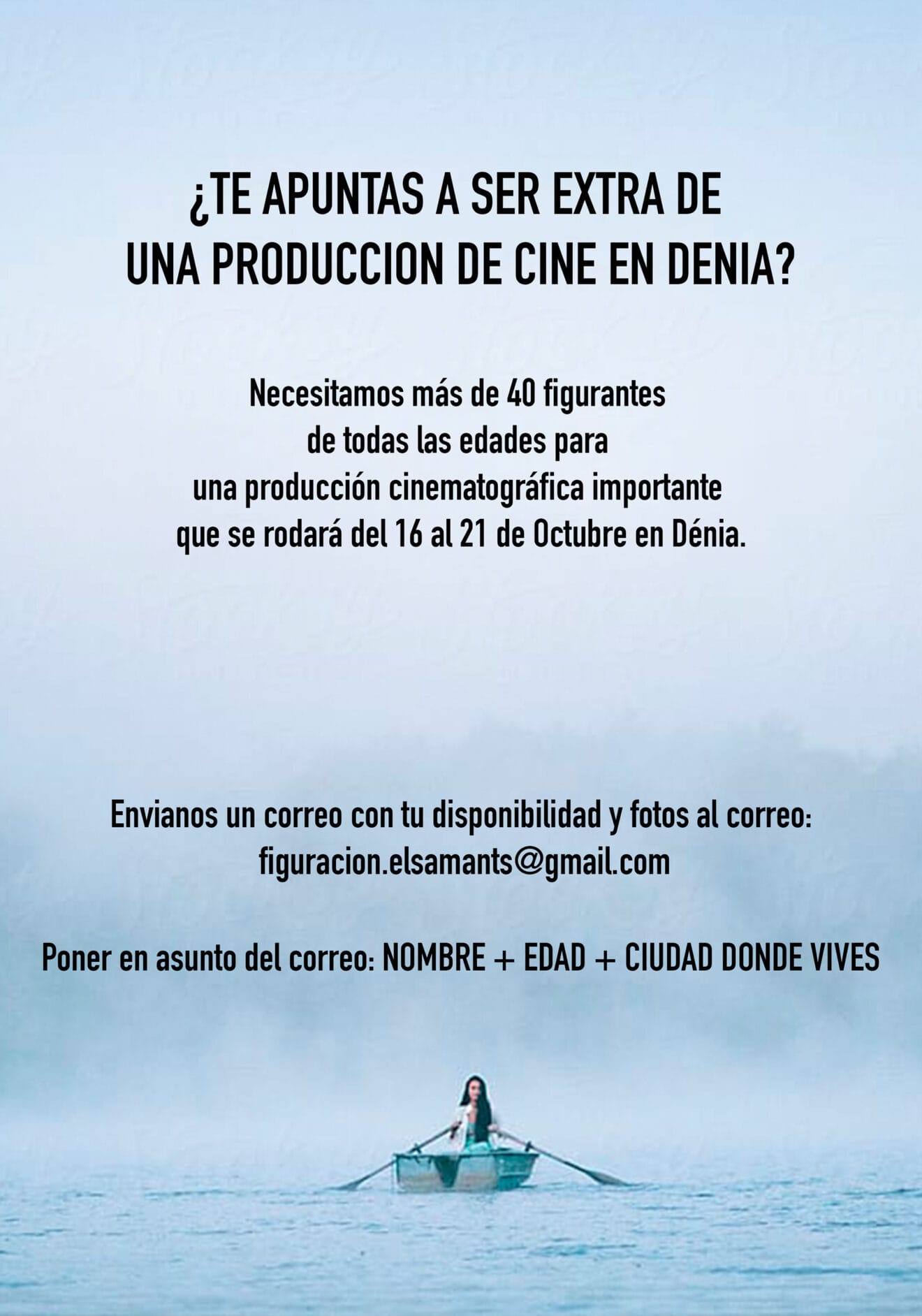 Cartel casting de figuración en Dénia
