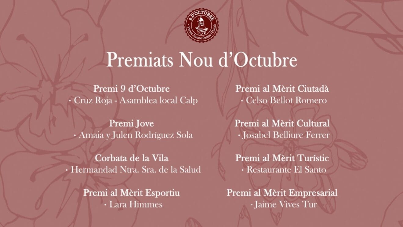 Cartel de premiados Nou d'Octubre en Calp