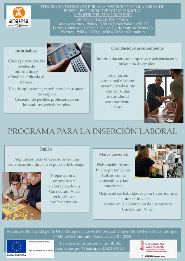 Imagen: Cartel inserción laboral ADAHMA