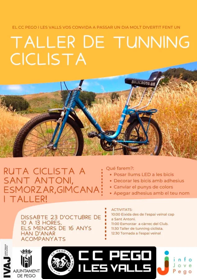Ruta y taller de tunning ciclista del Club Ciclista de Pego i les Valls 1 Imagen: Cartel Ruta y Taller de tunning del Club Ciclista de Pego i les Valls