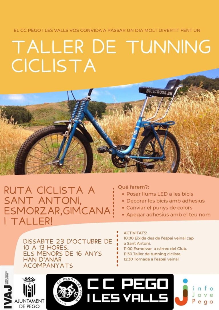 Cartel Ruta y Taller de tunning del Club Ciclista de Pego i les Valls