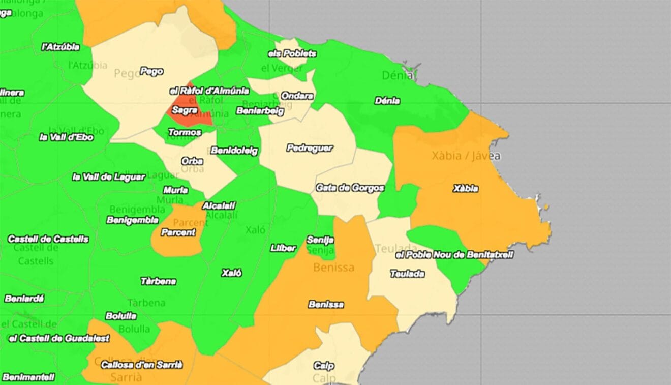 Contagios de coronavirus en la Marina Alta el 5 de octubre de 2021