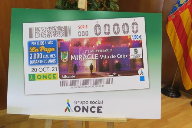 La ONCE dedica un cupón a uno de los actos más emblemáticos de Calp 2 Imagen: Cupón dedicado al 250 aniversario del Miracle de Calp