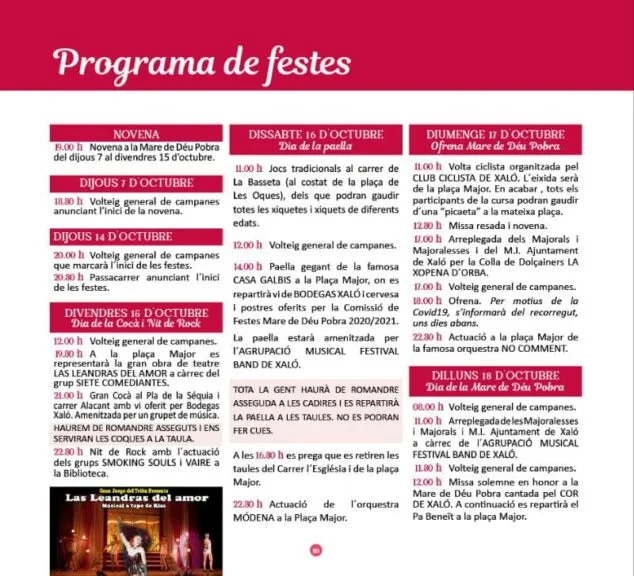 Smoking Souls encabeza el programa de las fiestas de octubre de Xaló 2 Imagen: Programa de Fiestas de la Virgen Pobre Xaló 2021