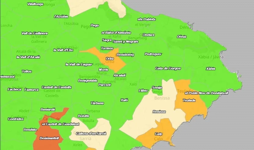 situacion de covid en cada municipio de la marina alta