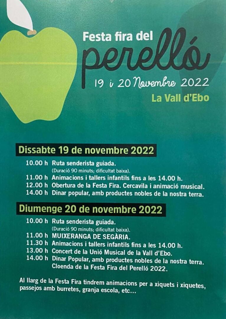 Cartel con la programación de la Festa Fira del Perelló 2022 en la Vall d'Ebo