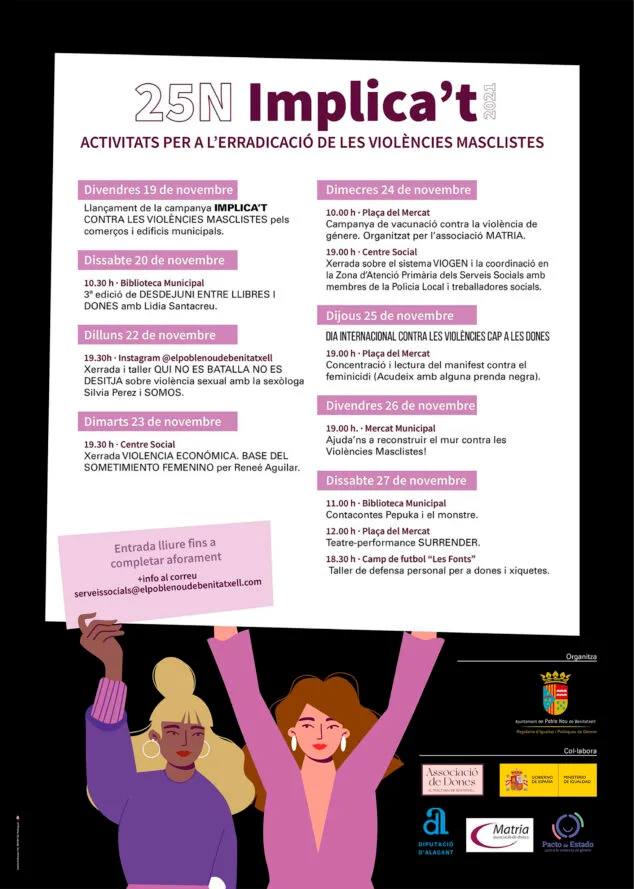 La Marina Alta se vuelca con la conmemoración del Día Internacional para la Eliminación de la Violencia contra las Mujeres 5 Imagen: Cartel de eventos para el 25N en Benitatxell