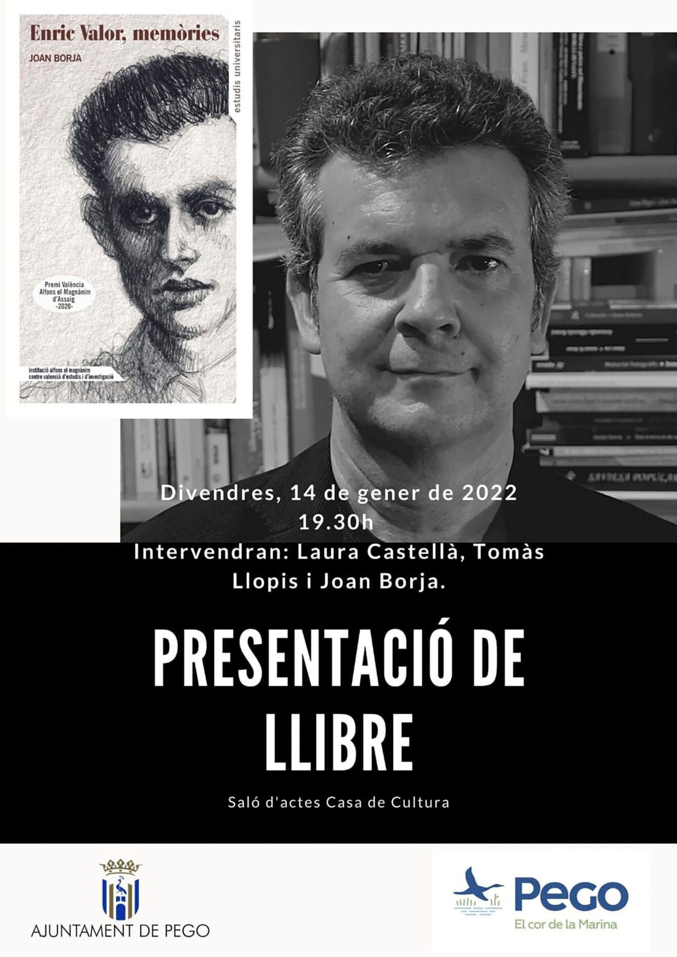 Cartel de la presentación del libro 'Enric Valor, memòries' en Pego