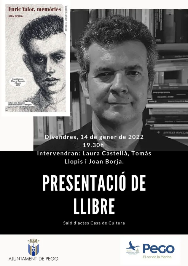 Presentación del libro «Enric Valor, memòries» de Joan Borja en Pego 1 Imagen: Cartel de la presentación del libro 'Enric Valor, memòries' en Pego