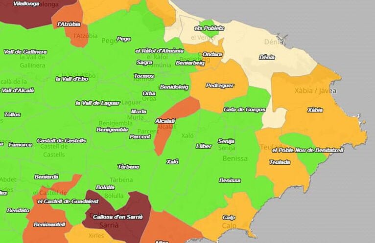 Incidencia acumulada en la Marina Alta, 9 de noviembre de 2021