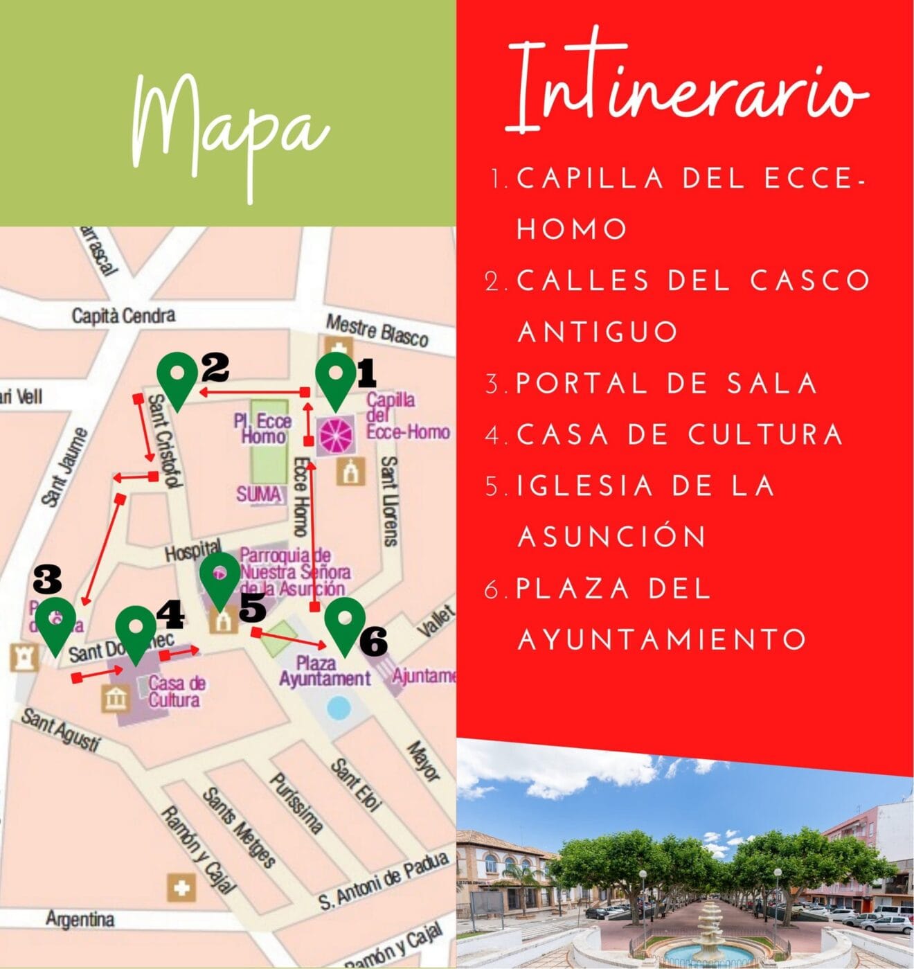 Mapa del itinerario de la ruta guiada por Pego