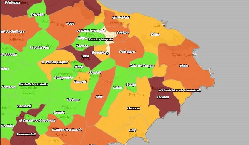 situacion de covid en los municipios de la marina alta