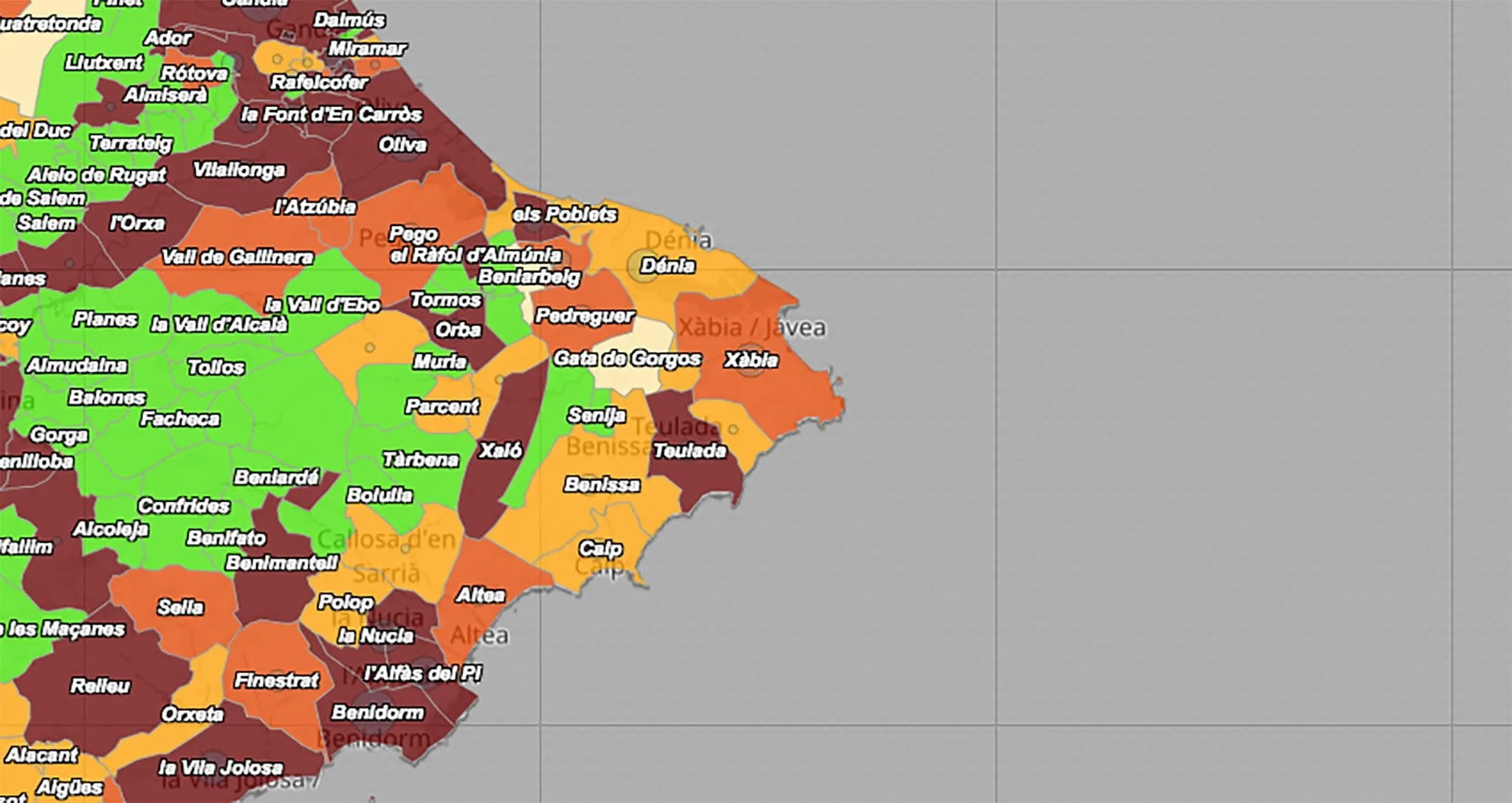 situacion del coronavirus por municipio en la marina alta
