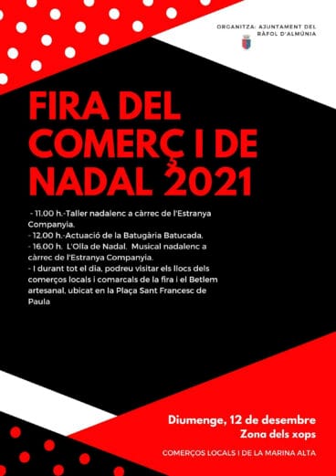 Cartel de la Fira del comerç i de Nadal 2021 en Ràfol d’Almúnia