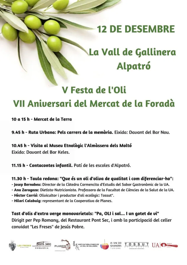 Imagen: Cartel de la V Festa de l'Oli y VII Aniversari del Mercat de la Foradá en la Vall de Gallinera