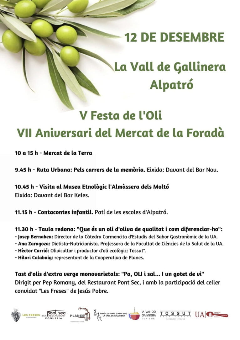 Cartel de la V Festa de l'Oli y VII Aniversari del Mercat de la Foradá en la Vall de Gallinera