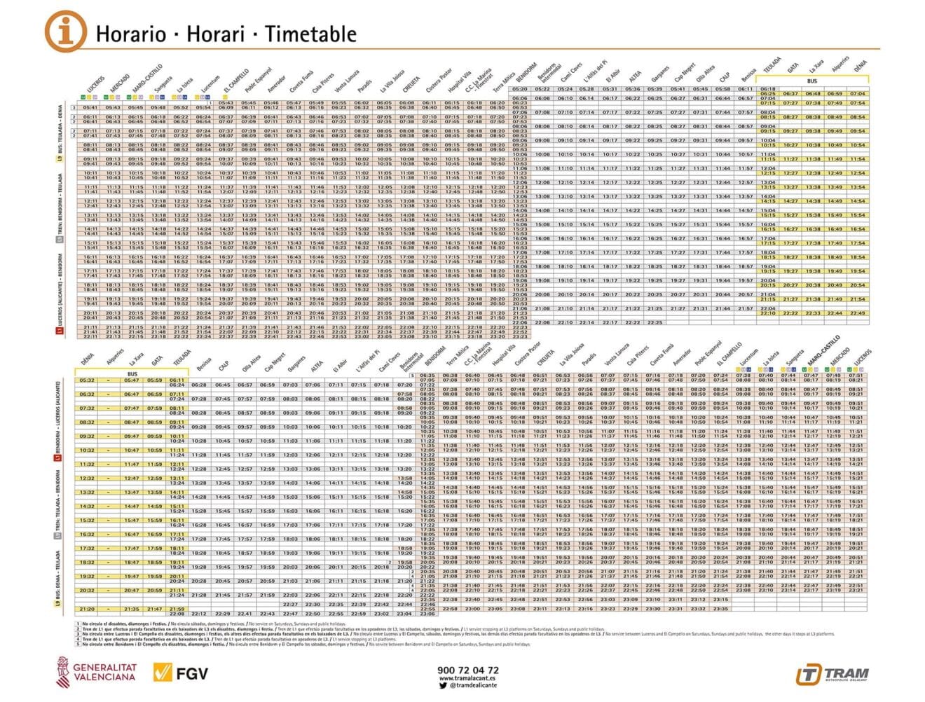 Horarios del TRAM Alicante Benidorm-Dénia