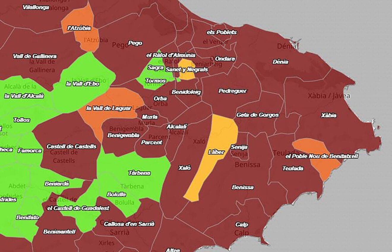 Incidencia acumulada en la Marina Alta, 28 de diciembre de 2021