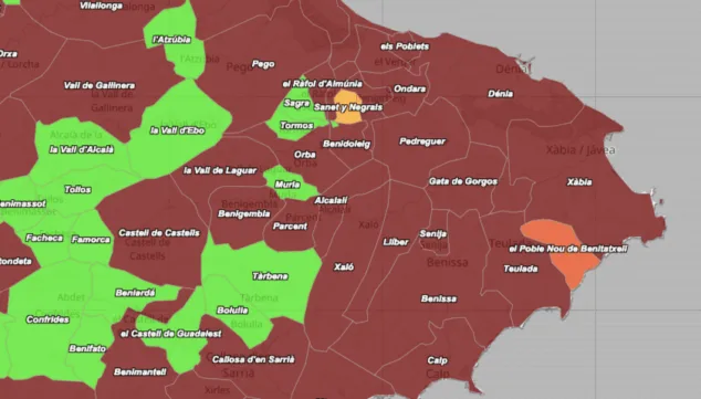 La Marina Alta registra 3 muertes por coronavirus y roza los 1.000 puntos de incidencia 1 Imagen: Incidencia acumulada viernes 24 de diciembre 2021