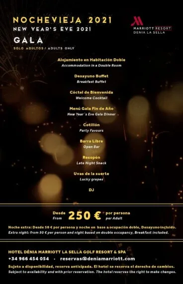 Nochevieja de gala en Hotel Dénia Marriott La Sella Golf Resort & Spa
