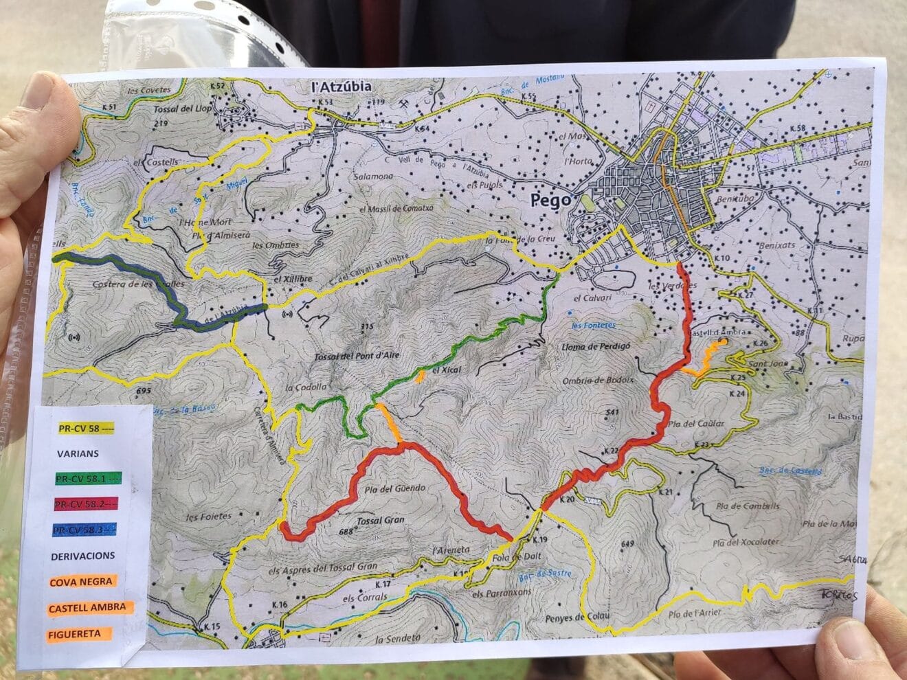 Mapa de las distintas rutas de Pego