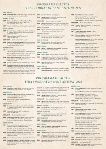 Programación completa de la Fira i Porrat de Sant Antoni 2022 en Benissa