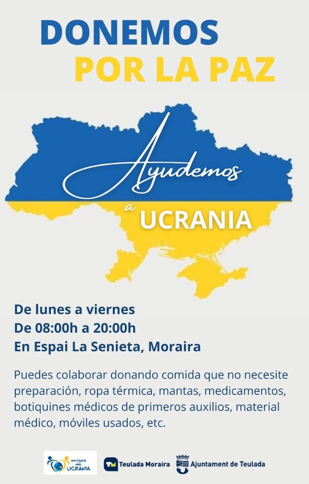 Imagen: Cartel de la donación para Ucrania en Teulada-Moraira
