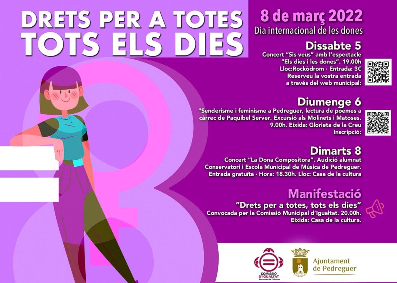 Cartel 'Drets per a totes' para el 8M en Pedreguer