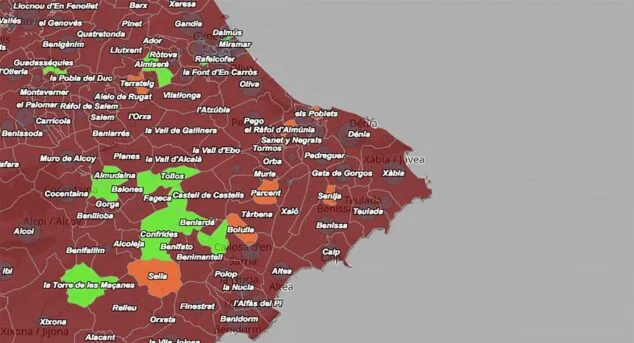 Imagen: Coronavirus por municipio en la Marina Alta el 1 de febrero de 2022