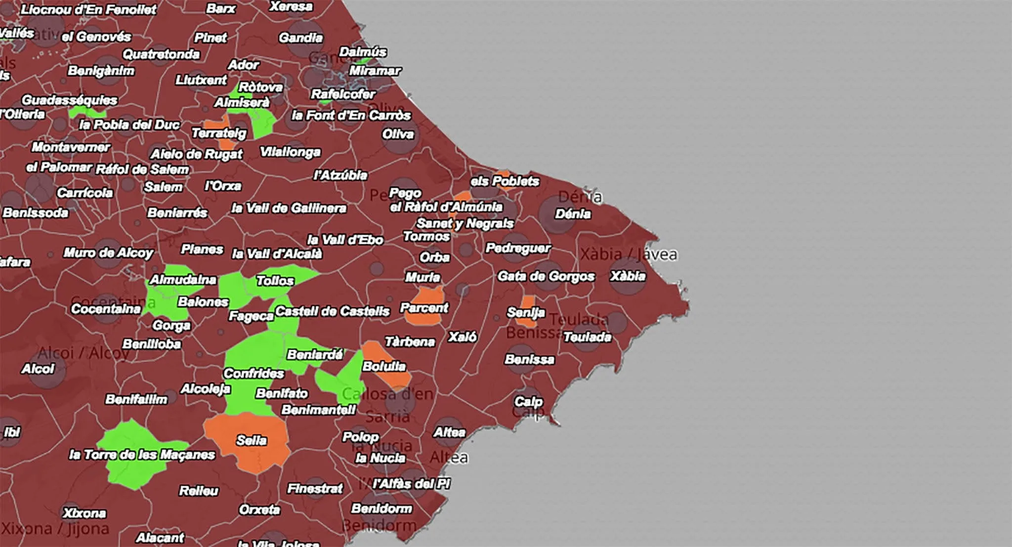 coronavirus por municipio en la marina alta el 1 de febrero de 2022