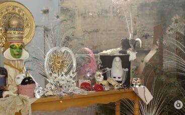 Muestra de máscaras confeccionadas para el carnestoltes de Pego