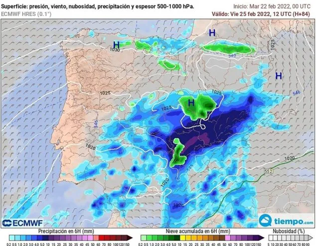 Imagen: Posible gota fría en la Marina Alta, viernes 25 de febrero 2022 - Laboratorio de Climatología UA