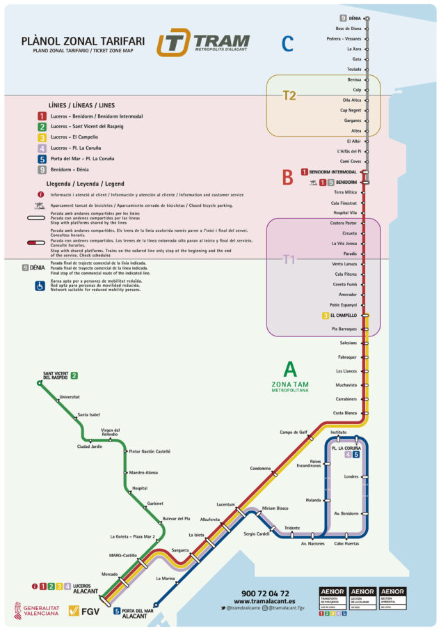 Imagen: Mapa del Tram Metropolitano de Alicante con parada en Gata de Gorgos